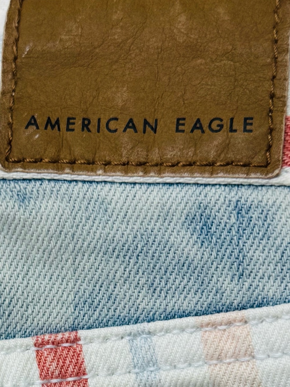 American Eagle Striped Denim Patchwork Cutoff Shorts Women’s Size 8 Festival Y2K - Picture 11 of 13